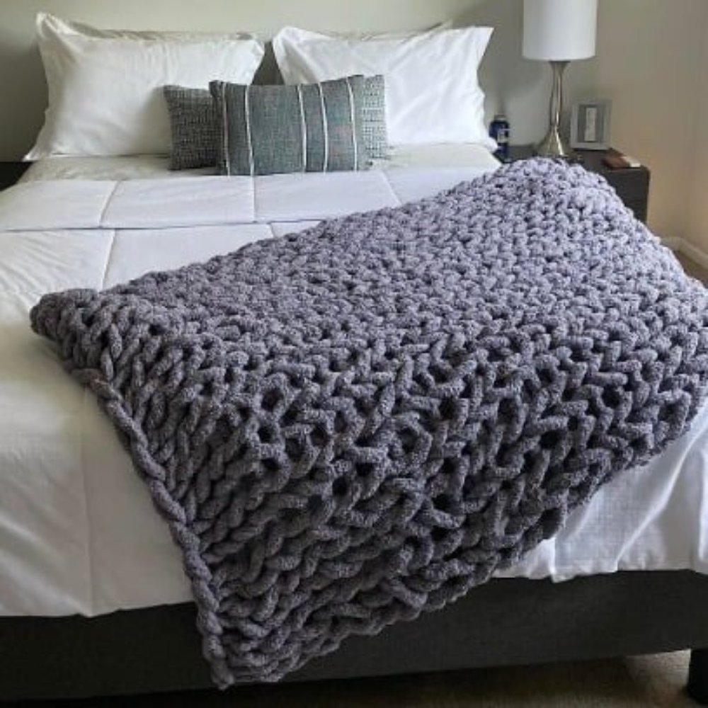 Chunky Blanket Throw 100% Hand Knit with Jumbo Chenille Yarn